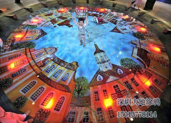 深圳3D画墙绘&深圳3D画*深圳酒店大堂壁画