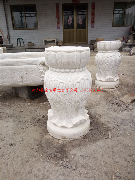 汉白玉石雕柱墩古建柱基石圆形老石墩 