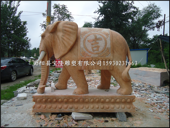 晚霞红石雕大象石雕小象大理石雕刻招财象