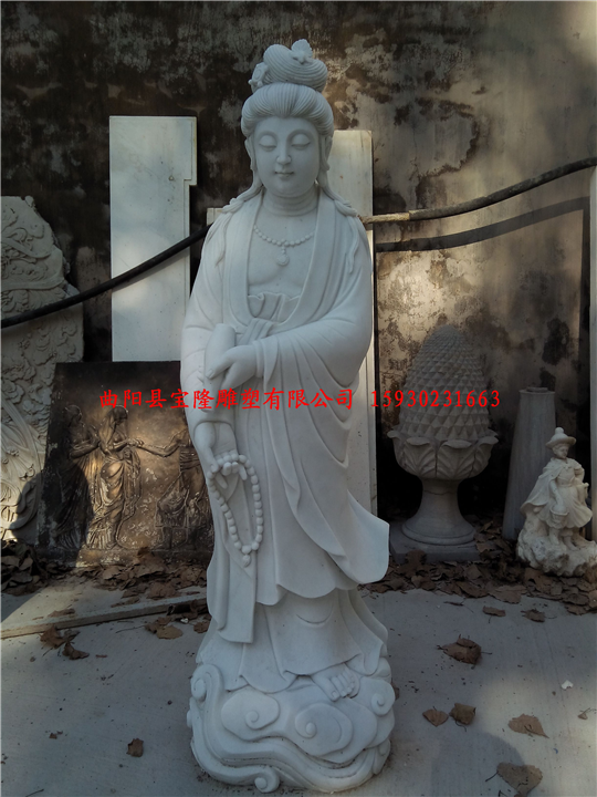 汉白玉滴水观音佛像寺院供奉石雕三面观音雕像