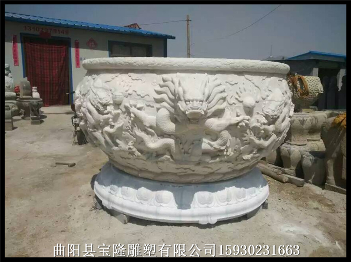 精品汉白玉鱼缸雕龙鱼缸石雕鱼缸大理石鱼缸