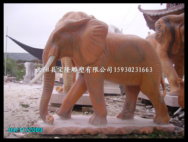 晚霞红招财大象石雕大象门口摆件石雕小象