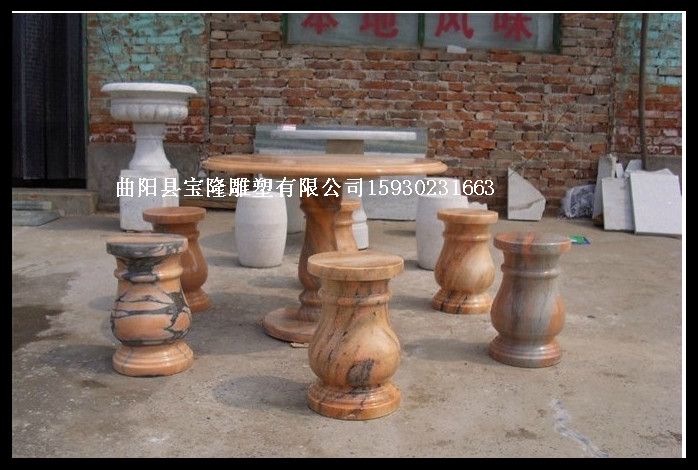 晚霞红石桌石雕桌子大理石雕刻桌子石桌石凳