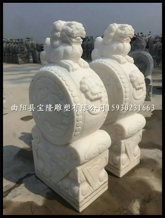 汉白玉抱鼓石石雕狮子门墩门口招财摆件