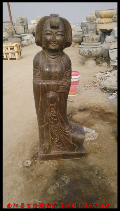 古代侍女人物仿古石雕童男童女做旧雕刻