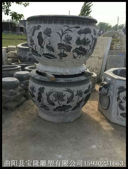荷花鱼缸石雕鱼缸仿古鱼缸石头鱼缸雕花鱼缸