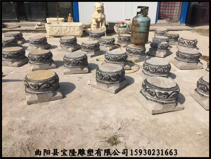 青石做旧柱墩仿古石雕鼓墩雕花柱子墩