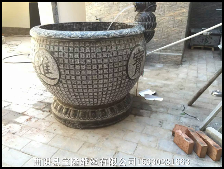 精品精细磨光仿古鱼缸石雕鱼缸青石鱼缸养鱼池