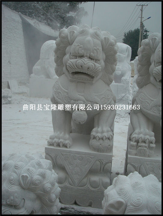 石雕狮子雪花白镇宅狮子大理石雕刻狮子雕塑