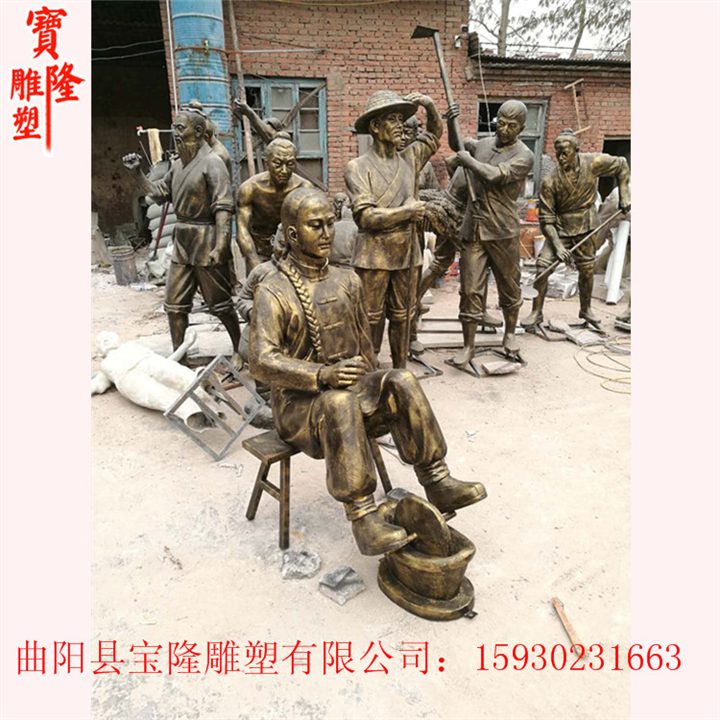 玻璃钢仿铜制药撵咬买药捣药中医人物雕塑