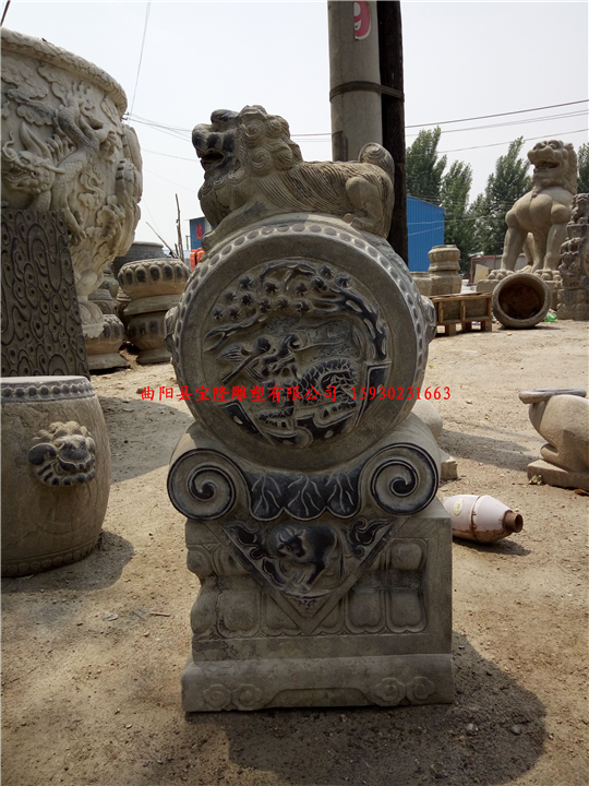 仿古狮子抱鼓石石雕门墩青石做旧石鼓摆件