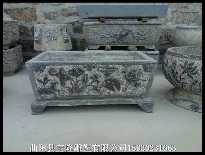 青石雕花鱼缸仿古做旧鱼缸石雕鱼缸销售厂家