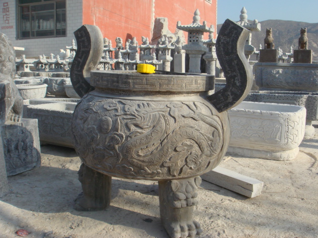 仿古香炉青石做旧石雕香炉寺院香炉祭祀香炉