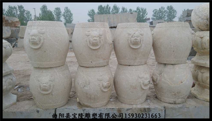 仿古柱墩石雕鼓墩青石做旧兽头柱墩石头柱墩