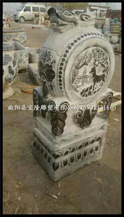仿古兽头门墩青石做旧石鼓石雕门墩抱鼓石