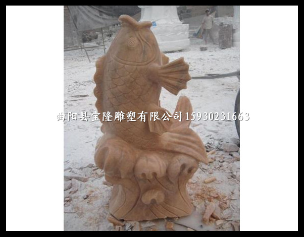 晚霞红石雕喷水鱼鲤鱼跃龙门石雕雕刻鱼摆件