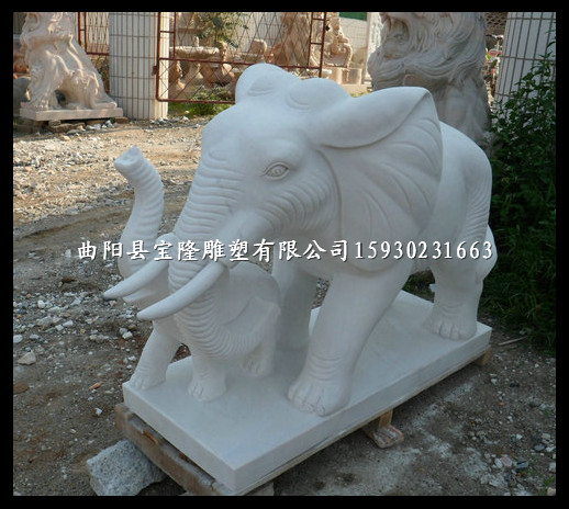 汉白玉石雕母子象门口招财摆件石雕小象
