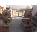 晚霞红蹲狮子石雕狮子镇宅狮子雕刻狮子雕塑