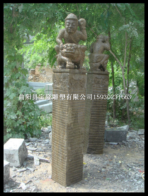 人骑兽拴马桩仿古石雕拴马桩胡人戏狮拴马桩