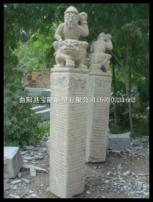 青石做旧拴马桩仿古石雕拴马桩人骑兽拴马桩