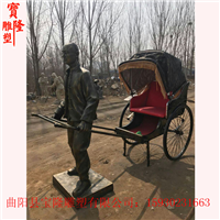 仿铜人物雕塑商业街拉洋车黄包车人物雕塑
