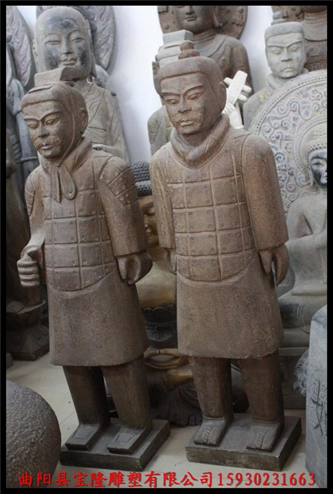 仿古石雕人物仿古兵马俑青石做旧人物雕塑