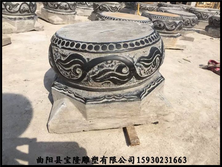 仿古石雕柱墩青石做旧鼓墩雕花柱墩石墩
