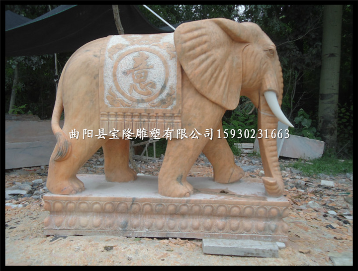 晚霞红石雕大象吉祥如意象公司门口招财摆件