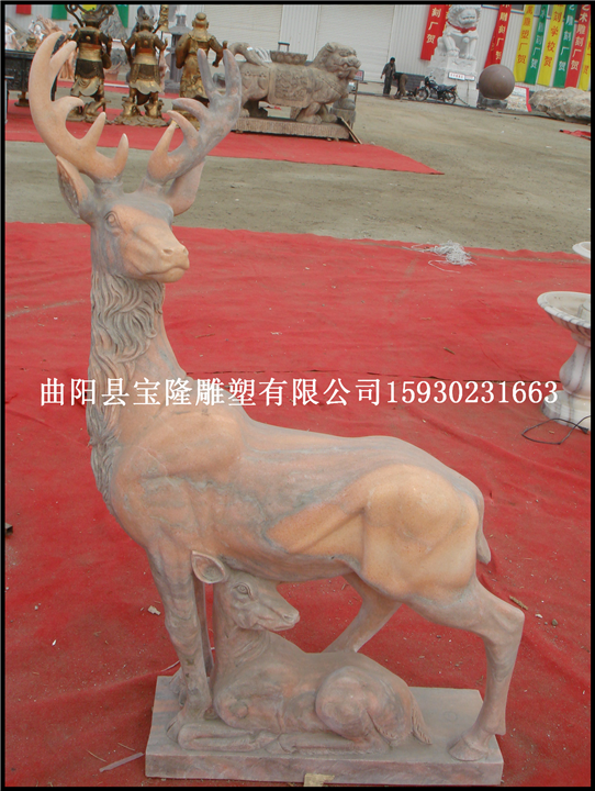 石雕鹿大理石雕刻鹿晚霞红小鹿石雕加工厂