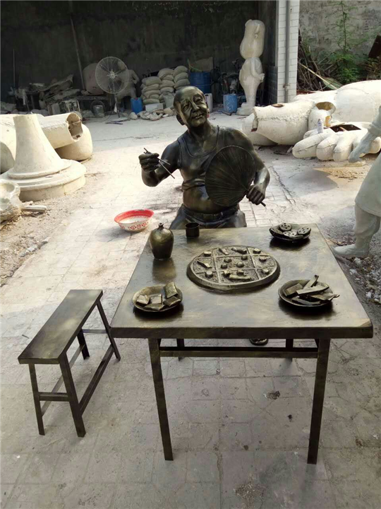 火锅人物雕塑玻璃钢仿铜老北京文化雕塑小品 