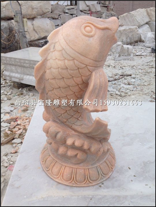 晚霞红石雕鱼石雕喷水鱼石头雕刻鱼鲤鱼跃龙门