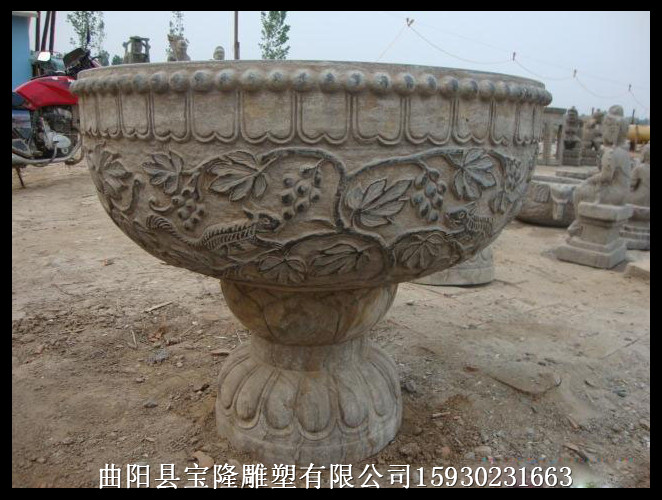 青石雕刻鱼缸仿古鱼缸仿古雕刻石雕鱼缸