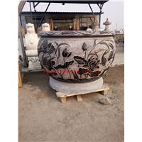 仿古石雕鱼缸青石做旧花盆圆形养鱼池