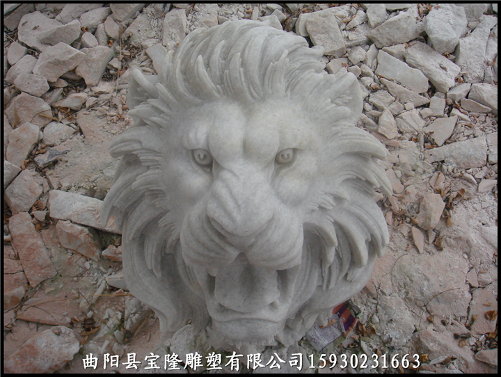 雪花白狮子头挂件石雕狮子头喷水狮子头壁泉