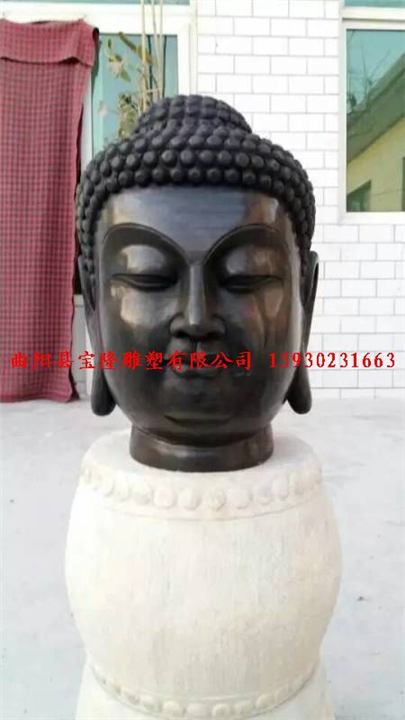 青石做旧石雕佛头寺院装饰摆件仿古石雕佛像