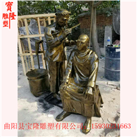 商业街理发人物雕塑玻璃钢老北京文化雕塑
