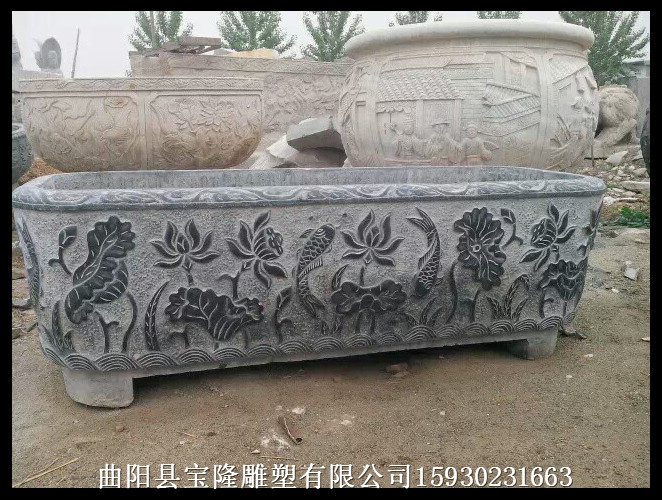 仿古石雕鱼缸石雕养鱼池荷花鱼缸做旧鱼缸