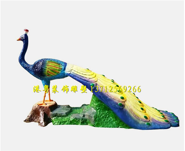 玻璃纤维仿真开屏孔雀造型雕塑