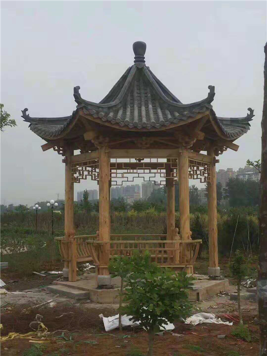 浙江古建小青瓦六角亭设计