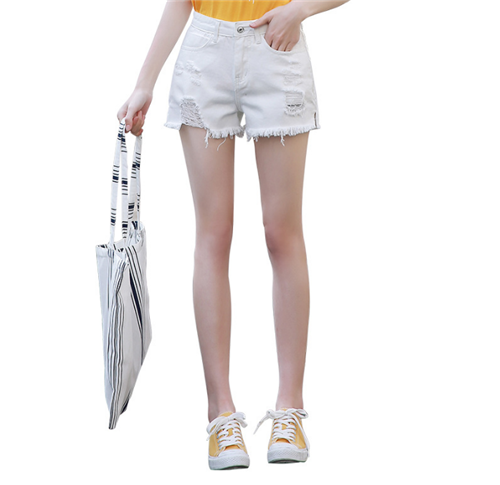 绵瑾破洞牛仔短裤女夏2019新款韩版显瘦高腰宽松学生黑色阔腿短裤 