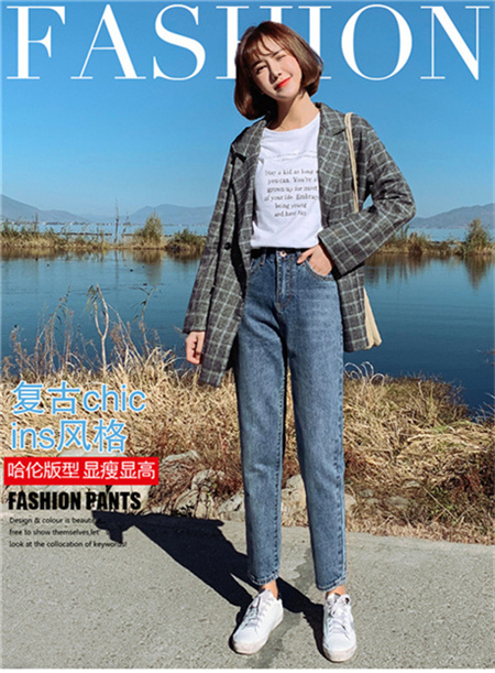8033#复古色浅色阔腿宽松高腰八分九分直筒裤 xs-xl 32元 