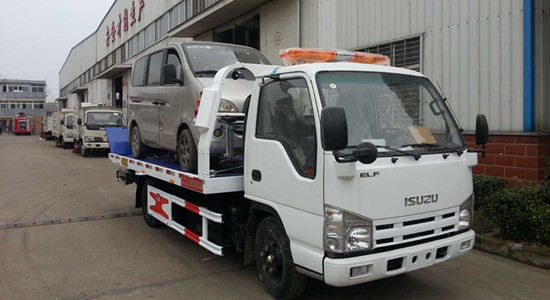 五十铃100P蓝牌平板一托二型清障车 