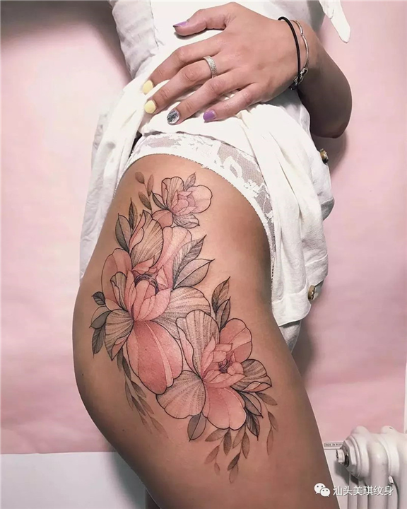 汕头美琪纹身-粉色素花作品14 