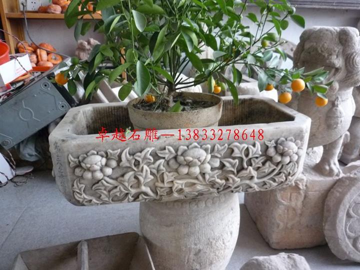 汉白玉精品鱼缸 雕花养鱼池 室内鱼缸 阳台鱼缸摆件 仿古石雕养鱼池 