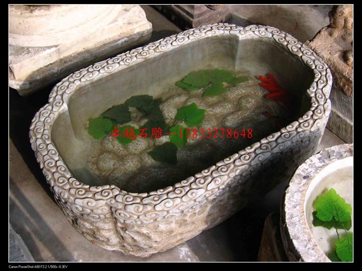 白色大理石鱼缸 天然石材鱼缸 石头养鱼池 石缸水缸 石槽花盆 石头花盆 