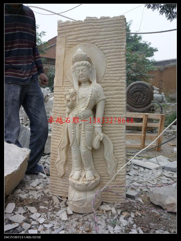 汉白玉佛像仿古 石头观自在雕刻 汉白玉观音雕刻 古代石佛雕刻 石雕观音 