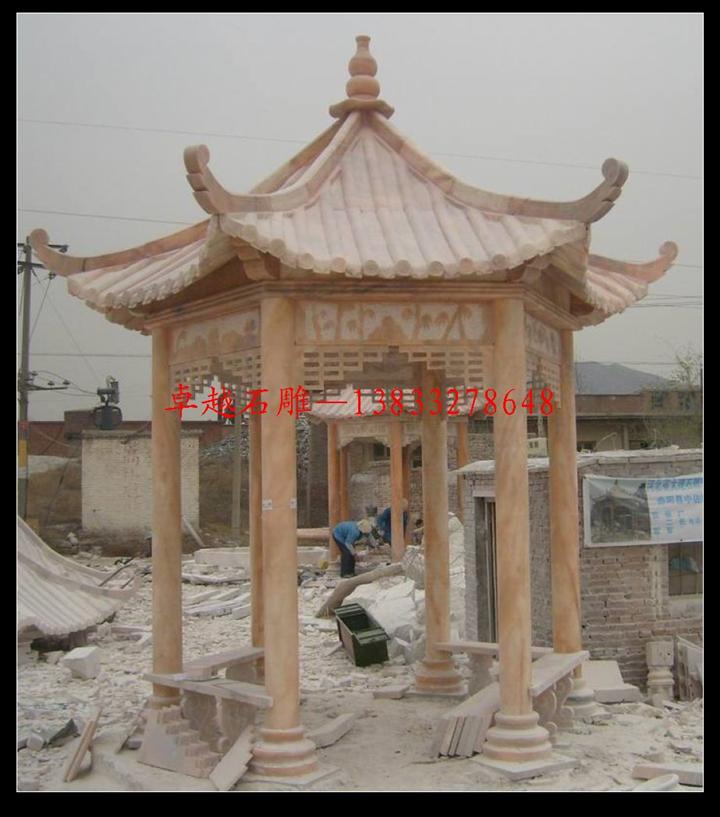 晚霞红凉亭 六角凉亭 六角亭子 石雕凉亭 石雕园林雕塑 大理石凉亭 石头亭子
