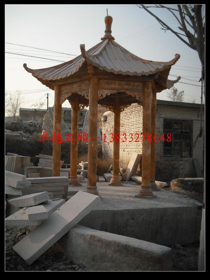 石雕凉亭 中式六角凉亭 大理石凉亭加工 石头凉亭加工制作 园林雕刻加工厂