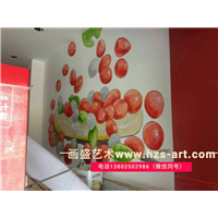奶茶店餐厅手绘墙 