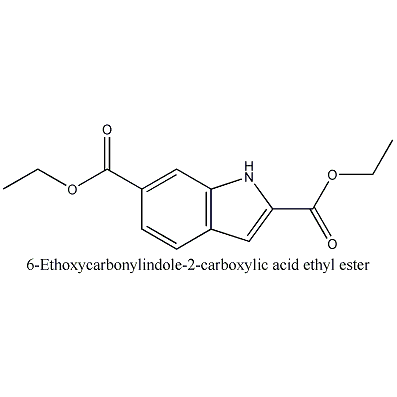 吲哚-6-羧酸乙酯-2-羧酸乙酯 6-Ethoxycarbonylindole-2-carboxylic acid ethyl ester CAS NO.:107516-75-6 